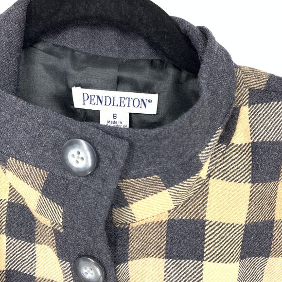 Pendleton Womens Size 6 Button Front Wool Plaid Jacket Camel Black - Picture 8 of 8